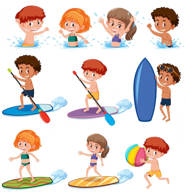 Children summer character on white background