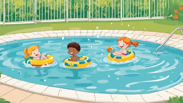 Children in the swimming pool with floaties vector illustration