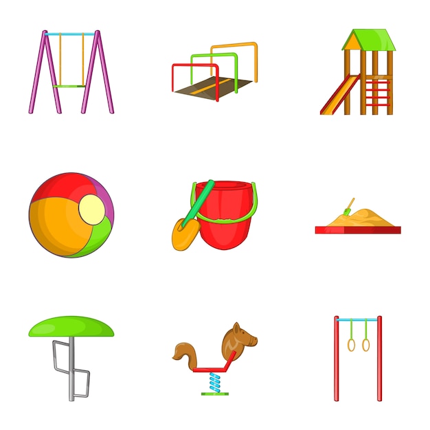 Children swing icons set, cartoon style