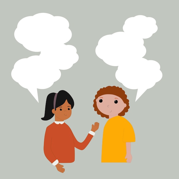 Children talk to each other.A boy and a girl communicate.Empty space for your text