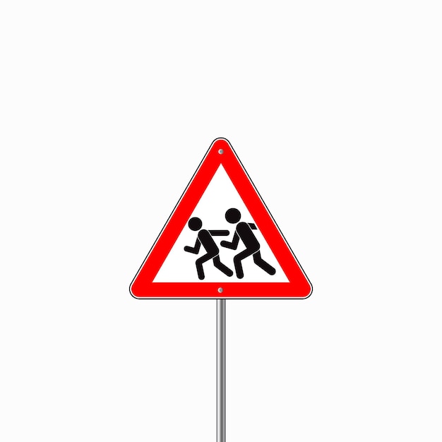 Children Warning Hazard attention symbol. Dangerroad sign