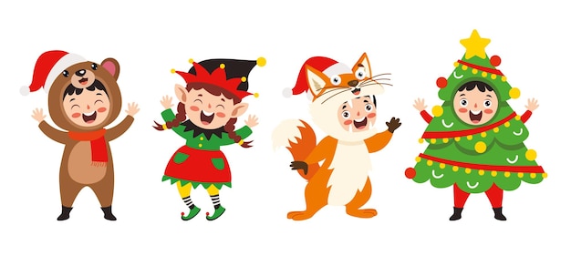 Children Wearing Costumes In Christmas Theme