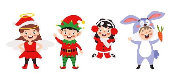 Children Wearing Costumes In Christmas Theme