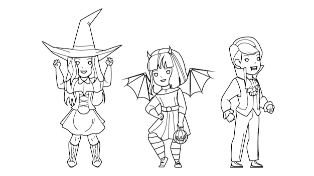 Children Wearing Halloween Festival Costume Vector