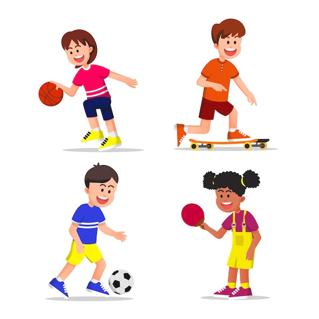 children with various sports activities such as basketball skate football and tennis table