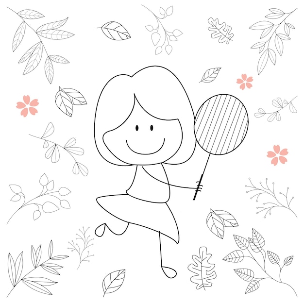 Children39s cartoon illustration for graphic design purposes playing badminton