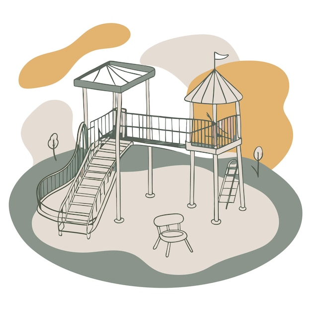 A children39s playground featuring a slide and climbing structure