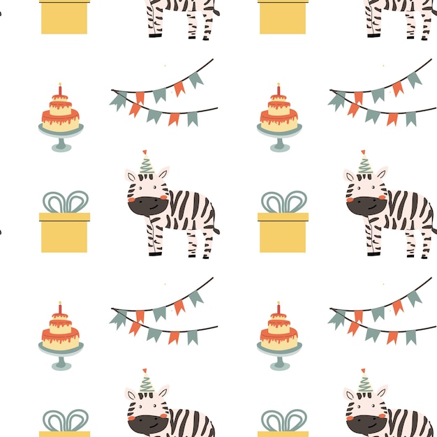 Childrens animals pattern cute african jungle and tropical animal background