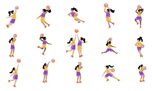 Vector childrens basketball championship. basketball player with ball. young boy cartoon action character.