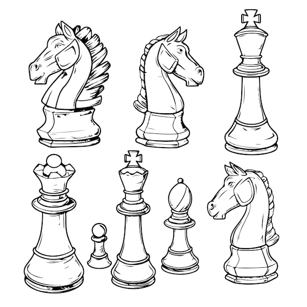 Vector childrens coloring book illustration of set chess