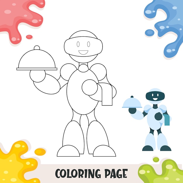 Childrens coloring illustration with robot chef