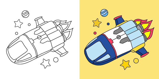 Childrens coloring illustration with space ship