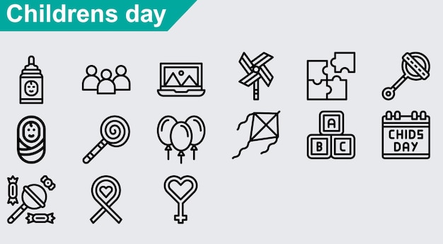 Childrens day vector icons on white background