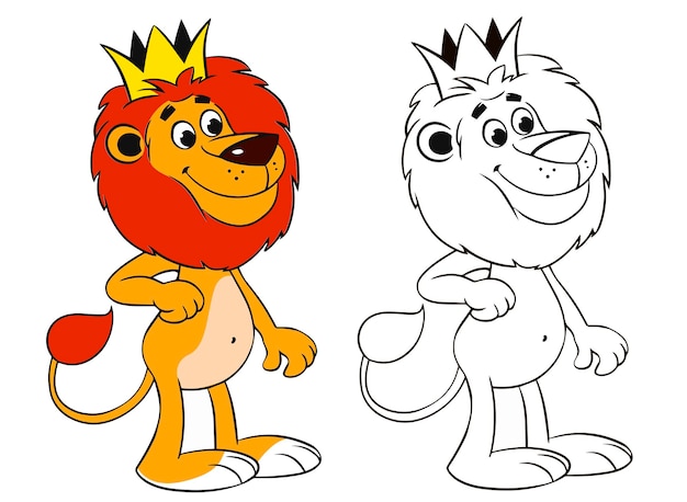 Childrens game coloring leo clipart set set of two lions colored and black and white