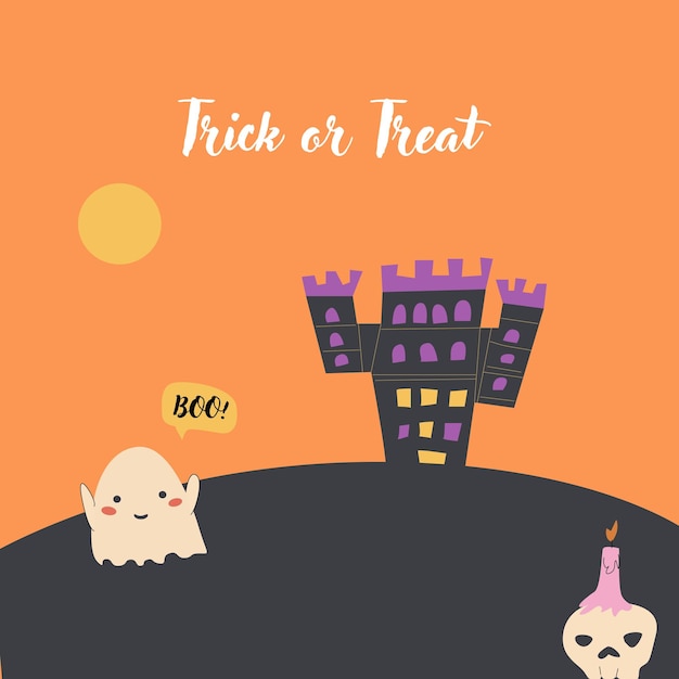 Vector childrens halloween holiday greeting card or invitation square template