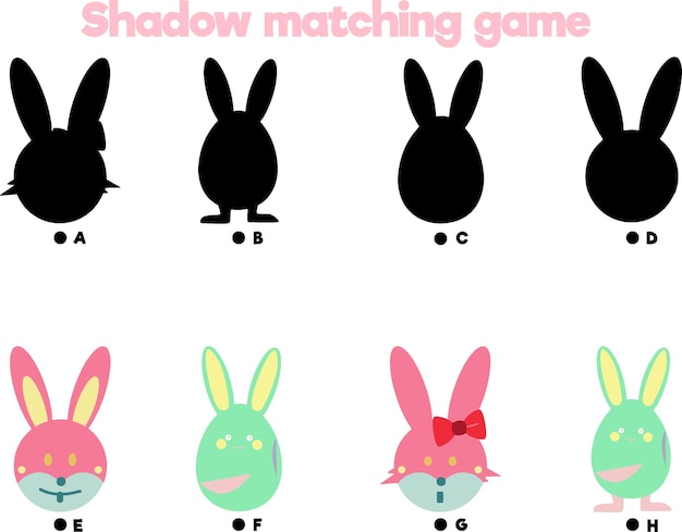 Childrens logic game find the right shadow Bunnies shadow matching game