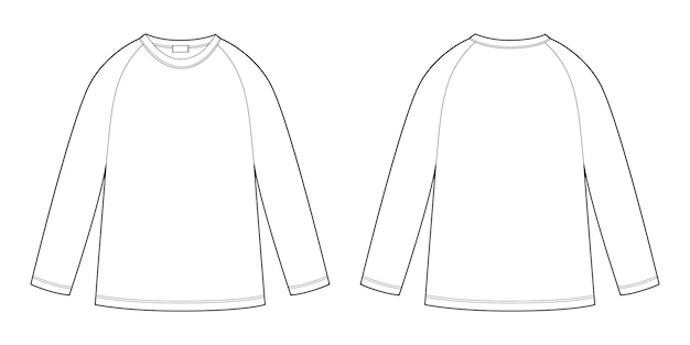 Childrens technical sketch raglan sweatshirt. KIds wear jumper design template isolated on white background.