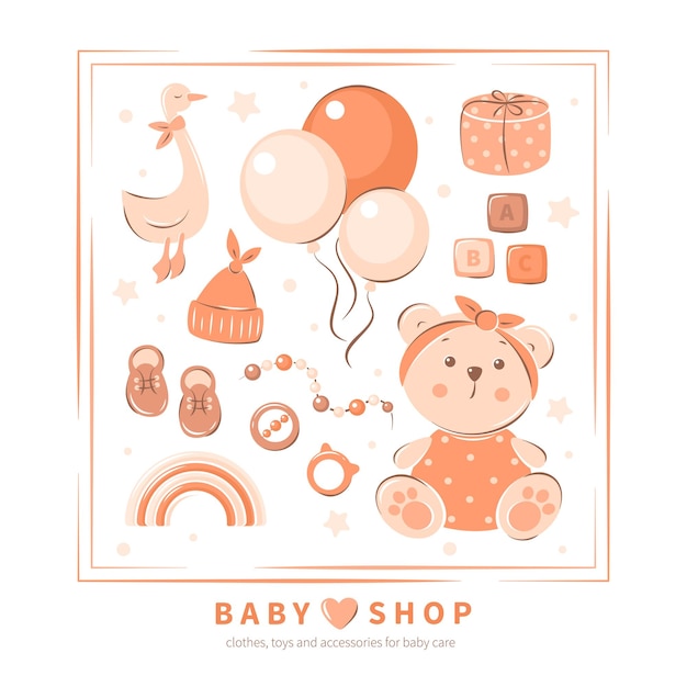 Childrens toys playing childhood baby care clothes and shoes Baby shop logo