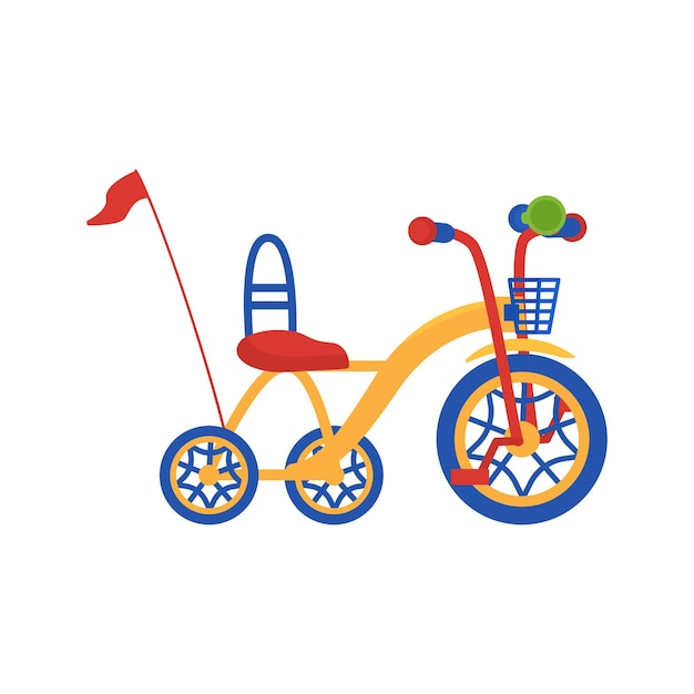 Childrens training tricycle with pushing arm flat vector illustration isolated