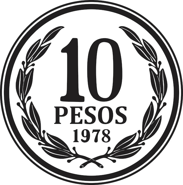 chile 10 pesos coin year 1978 black design vector handmade silhouette