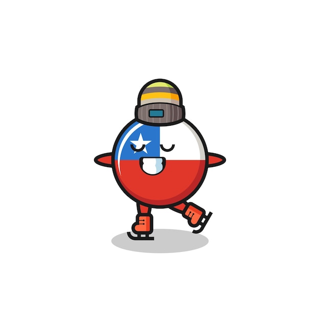 Chile flag badge cartoon as an ice skating player doing perform , cute style design for t shirt, sticker, logo element