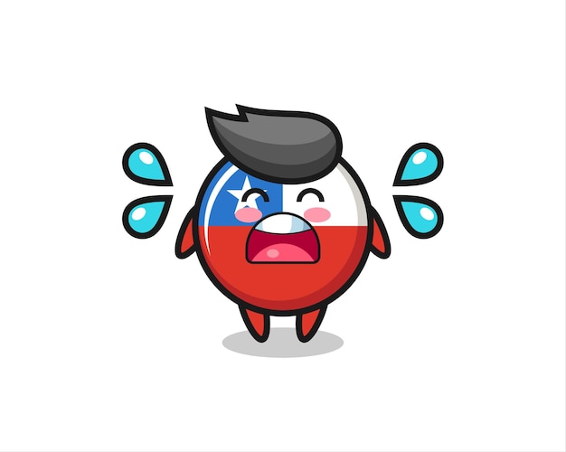 Chile flag badge cartoon illustration with crying gesture , cute style design for t shirt, sticker, logo element