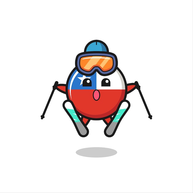 Chile flag badge mascot character as a ski player