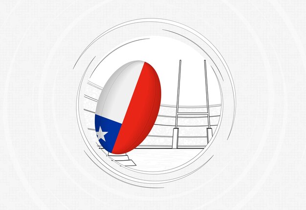 Vector chile flag on rugby ball lined circle rugby icon with ball in a crowded stadium