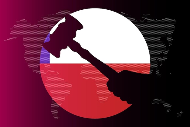 Chile flag with judge gavel corruption concept law or legal result news banner