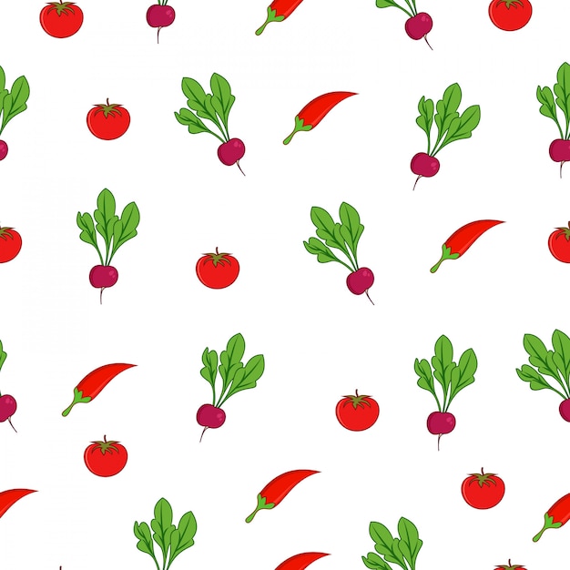 chili beetroot tomato summer market seamless pattern