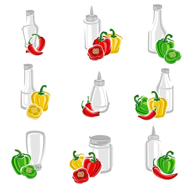 Chili and pepper labels elements set Collection icon pepper Vector