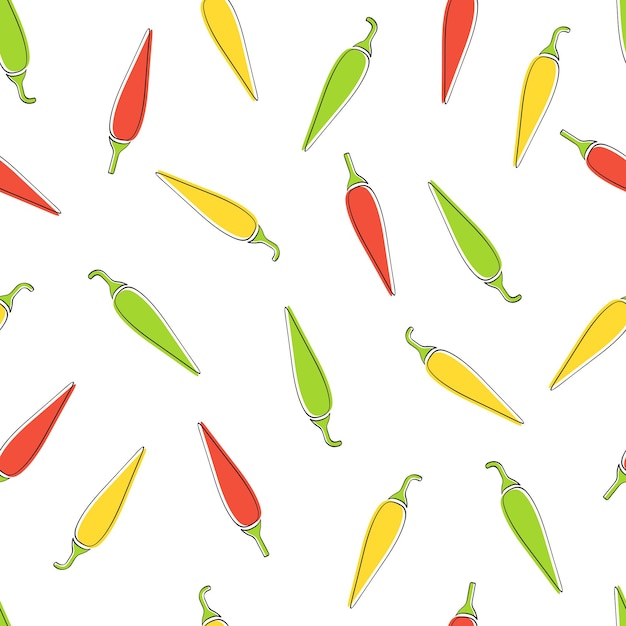 Chili pepper seamless vegetable background vector flat illustration modern seamless texture