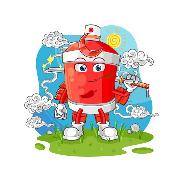 Chili spray samurai cartoon cartoon mascot vector