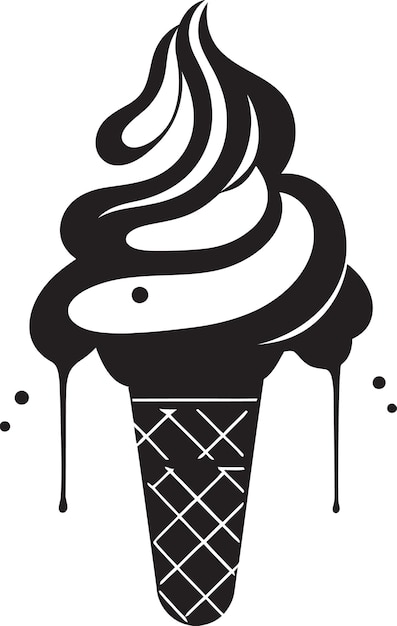 Chilled Indulgence Ice Cream Cone Vector Frozen Delight Black Emblem Icon