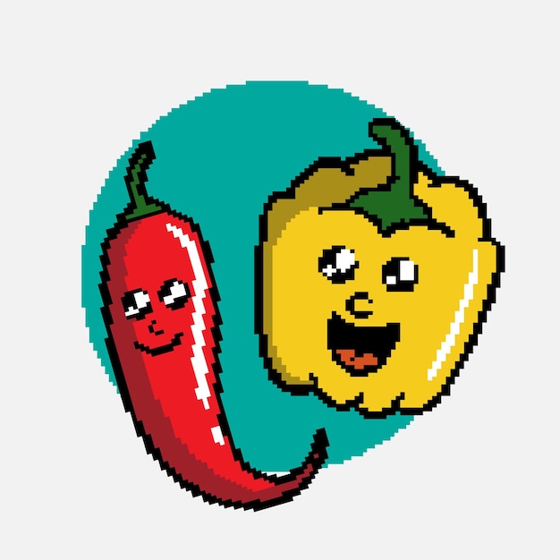 chilli and paprika pixel art cartoon illustration