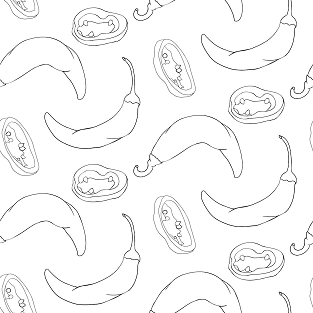 Chilli Pepper vector seamless pattern, isolated on white background.