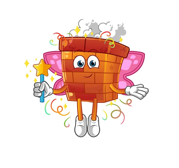 Chimney fairy with wings and stick. cartoon mascot vector