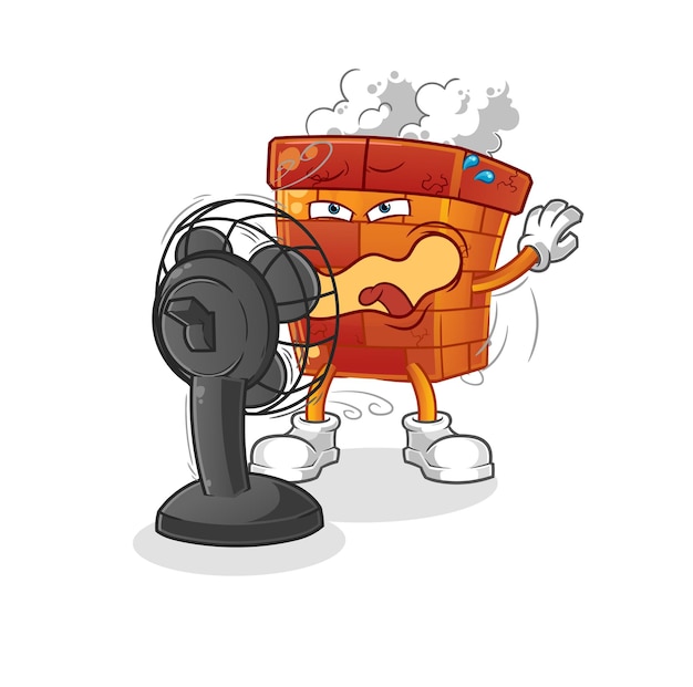 Chimney in front of the fan character cartoon mascot vector