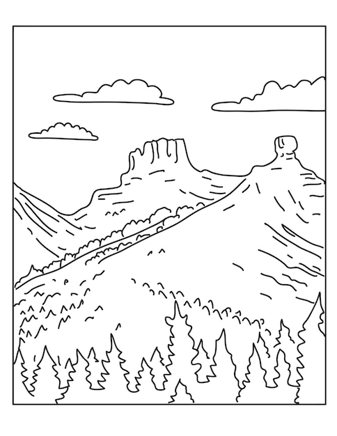 Chimney Rock National Monument in San Juan National Forest Colorado Mono Line Art