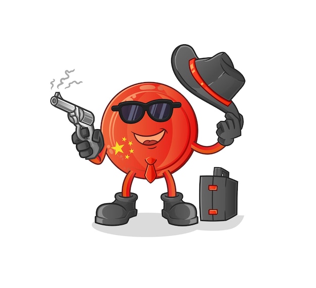 The China badge mafia with gun character. cartoon mascot