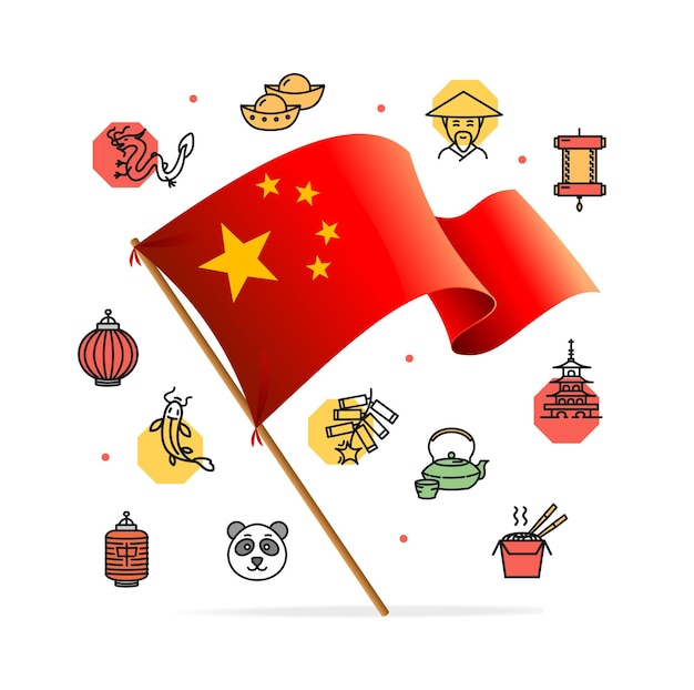 China Design Template Line Icon Concept and Flag Vector