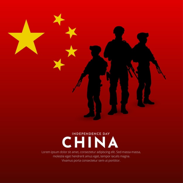 China flag background vector with star and soldier silhouette China Independence Day Vector