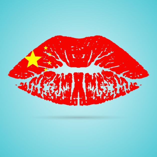 China Flag Lipstick On The Lips Isolated On A White Background Vector Illustration