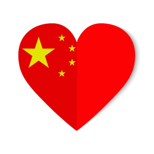 China flag with heart icon on white background