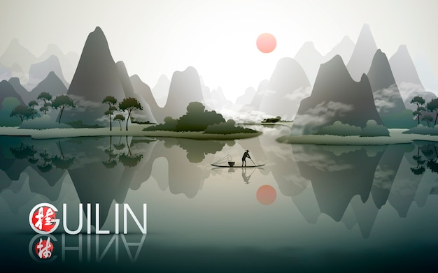 China Guilin travel poster with natural scenery