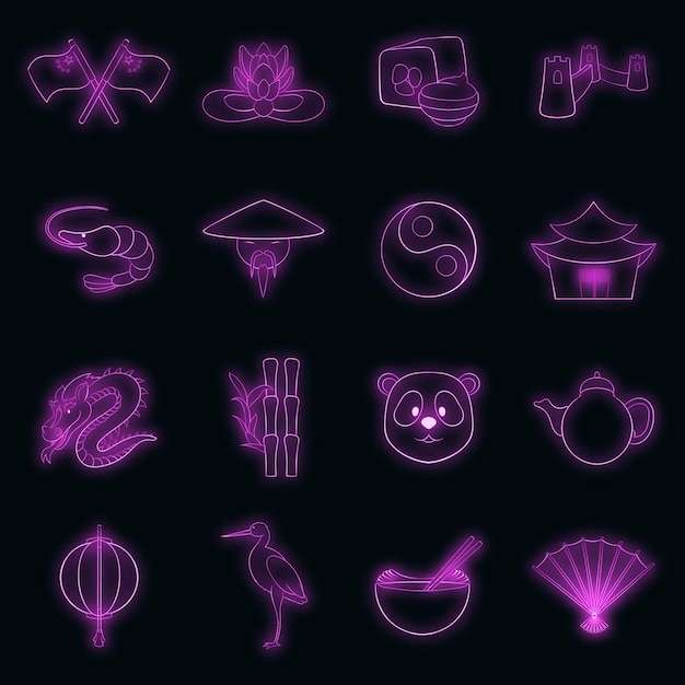 China icons set vector neon