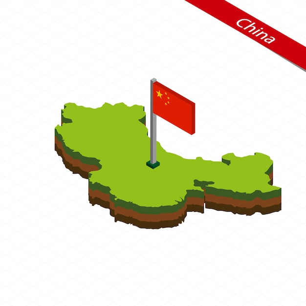 China Isometric map and flag Vector Illustration