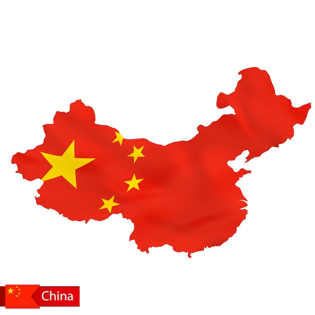 China map with waving flag of country