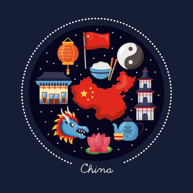 China republic icons in circle