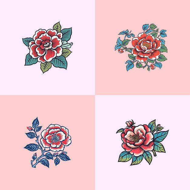 Vector china rose vector clip art illustration